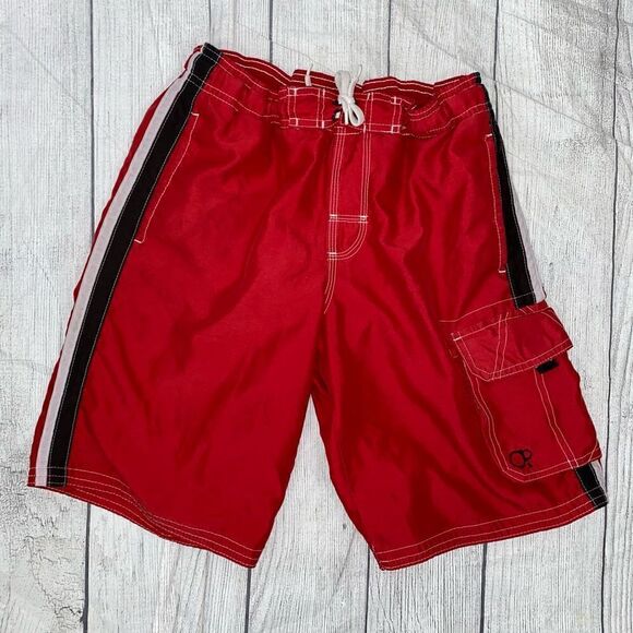 OP boys bathing suit w/tie front, mesh lining, side pocket sz 8 boys - Picture 1 of 5